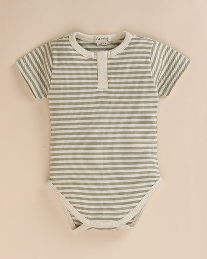 Cot & Candy Baby Pastel Green Short Sleeve Bodysuit-Dewkist Stripe-Organic Cotton-For Infants