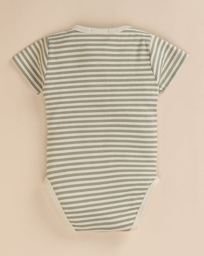 Cot & Candy Baby Pastel Green Short Sleeve Bodysuit-Dewkist Stripe-Organic Cotton-For Infants