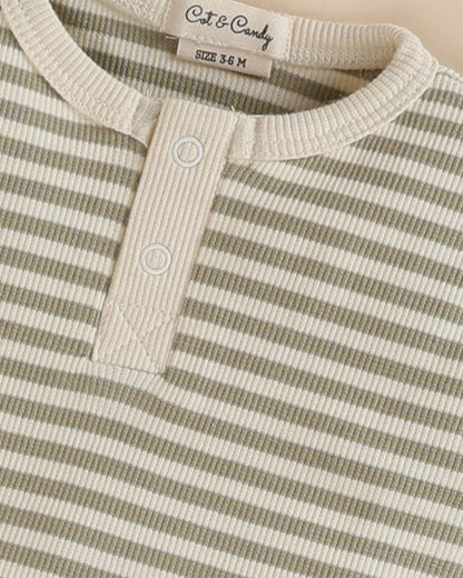 Cot & Candy Baby Pastel Green Short Sleeve Bodysuit-Dewkist Stripe-Organic Cotton-For Infants