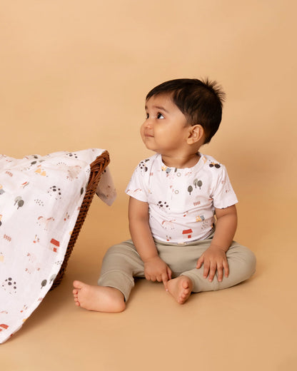 Cot & Candy Baby White Short Sleeve Bodysuit-Farm Animal-Organic Cotton-For Infants