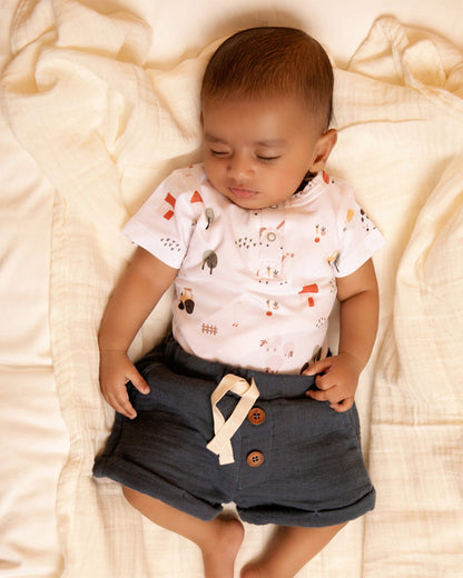 Cot & Candy Baby White Short Sleeve Bodysuit-Farm Animal-Organic Cotton-For Infants
