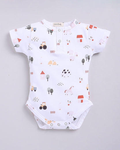 Cot & Candy Baby White Short Sleeve Bodysuit-Farm Animal-Organic Cotton-For Infants