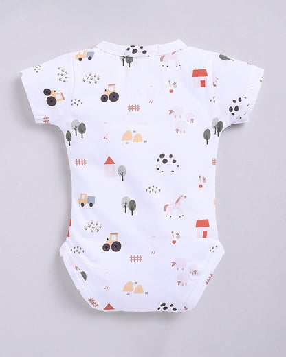 Cot & Candy Baby White Short Sleeve Bodysuit-Farm Animal-Organic Cotton-For Infants
