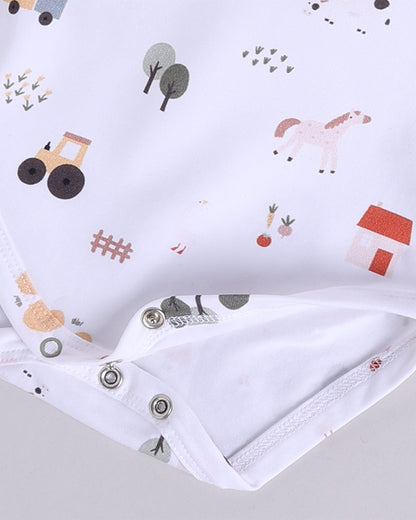 Cot & Candy Baby White Short Sleeve Bodysuit-Farm Animal-Organic Cotton-For Infants