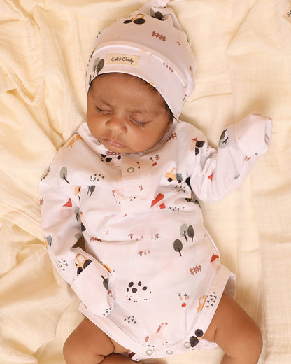Cot & Candy Baby White Long Sleeve Bodysuit-Farm Animal-Organic Cotton-For Infants