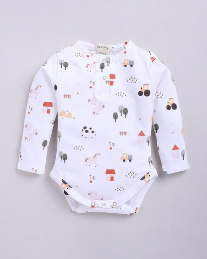 Cot & Candy Baby White Long Sleeve Bodysuit-Farm Animal-Organic Cotton-For Infants