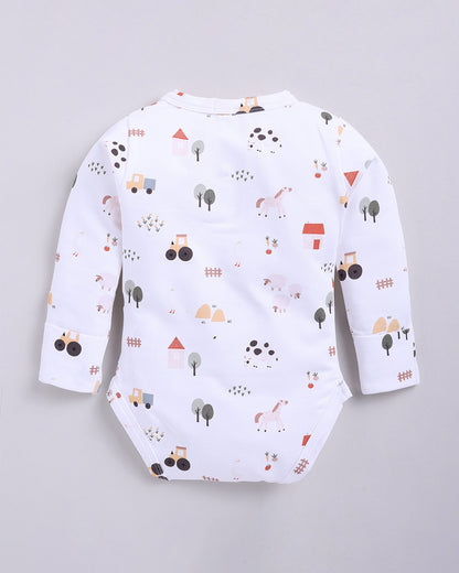 Cot & Candy Baby White Long Sleeve Bodysuit-Farm Animal-Organic Cotton-For Infants