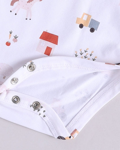 Cot & Candy Baby White Long Sleeve Bodysuit-Farm Animal-Organic Cotton-For Infants