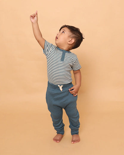 Cot & Candy Baby Navy Blue Bodysuit-Teal Stripe-Organic Cotton-For Infants