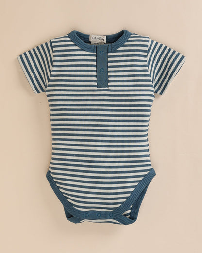 Cot & Candy Baby Navy Blue Bodysuit-Teal Stripe-Organic Cotton-For Infants