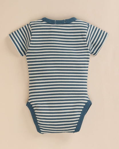 Cot & Candy Baby Navy Blue Bodysuit-Teal Stripe-Organic Cotton-For Infants