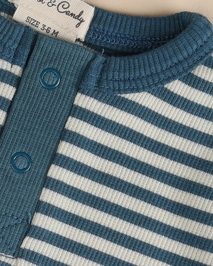 Cot & Candy Baby Navy Blue Bodysuit-Teal Stripe-Organic Cotton-For Infants