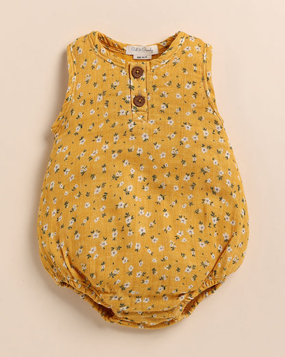 Cot & Candy Baby Mustard Bubble Romper-Floral-Organic Cotton-For Infants