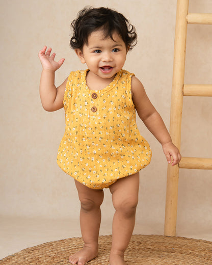 Cot & Candy Baby Mustard Bubble Romper-Floral-Organic Cotton-For Infants