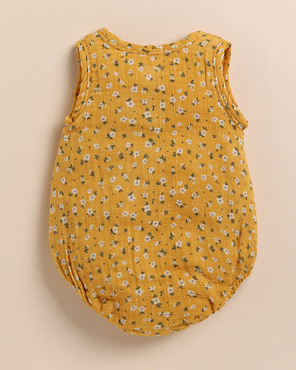 Cot & Candy Baby Mustard Bubble Romper-Floral-Organic Cotton-For Infants