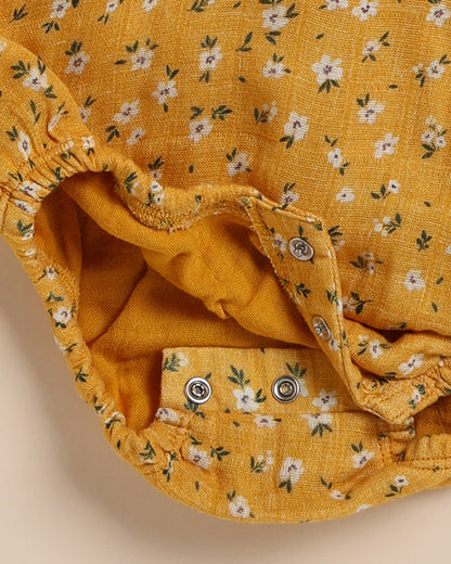 Cot & Candy Baby Mustard Bubble Romper-Floral-Organic Cotton-For Infants