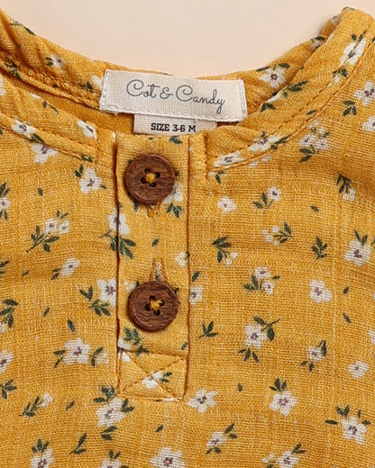 Cot & Candy Baby Mustard Bubble Romper-Floral-Organic Cotton-For Infants