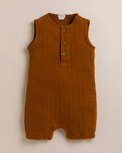 Cot & Candy Baby Ginger Half Romper-Solid-Muslin-For Infants