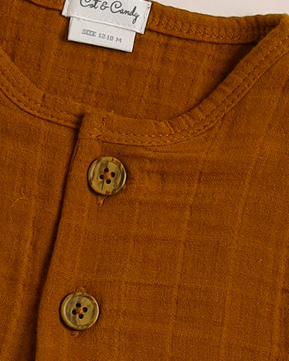 Cot & Candy Baby Ginger Half Romper-Solid-Muslin-For Infants