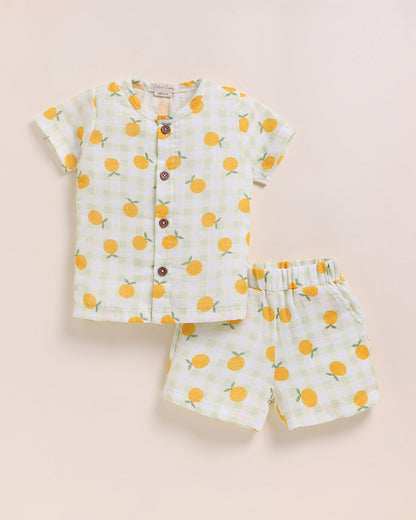 Cot & Candy Baby White Top & Shorts Set-Orange Print-Organic Cotton-For Infants