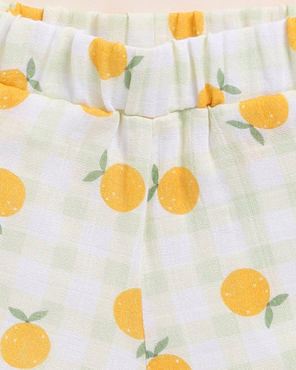 Cot & Candy Baby White Top & Shorts Set-Orange Print-Organic Cotton-For Infants