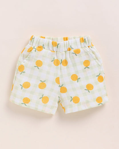 Cot & Candy Baby White Top & Shorts Set-Orange Print-Organic Cotton-For Infants