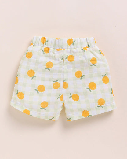Cot & Candy Baby White Top & Shorts Set-Orange Print-Organic Cotton-For Infants
