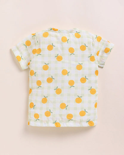Cot & Candy Baby White Top & Shorts Set-Orange Print-Organic Cotton-For Infants