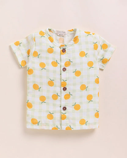Cot & Candy Baby White Top & Shorts Set-Orange Print-Organic Cotton-For Infants