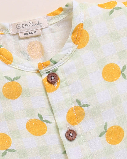 Cot & Candy Baby White Top & Shorts Set-Orange Print-Organic Cotton-For Infants