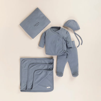Cot & Candy Baby Newborn Clothing Gift Set-Homecoming Full Sleeves Jhabla Set-Pack of 4-Aqua Organic-For Baby Shower
