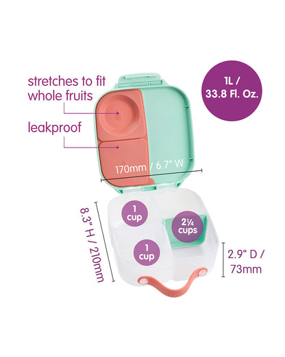 b.box The Little Mermaid Mini Lunchbox-Flexi Fruit Holder-Adjustable Divider-1000ml-36M+