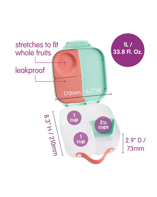 b.box The Little Mermaid Mini Lunchbox-Flexi Fruit Holder-Adjustable Divider-1000ml-36M+