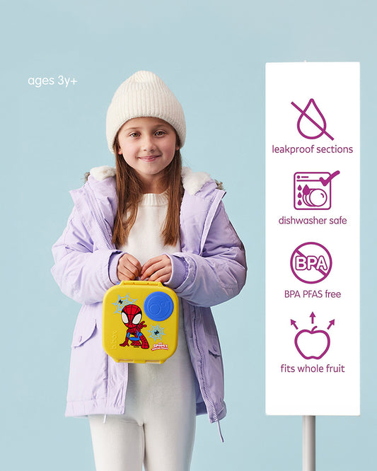 b.box Spidey Mini Lunchbox-Flexi Fruit Holder-Adjustable Divider-1000ml-36M+