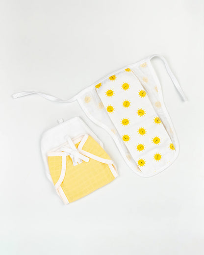BeeLittle Sunny Day Knotted Nappy-Organic Cotton-Washable & Reusable-0 to 3M-Pack of 3
