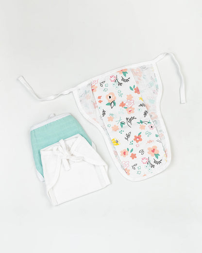 BeeLittle Cherry Blossom Knotted Nappy-Organic Cotton-Washable & Reusable-0 to 3M-Pack of 3