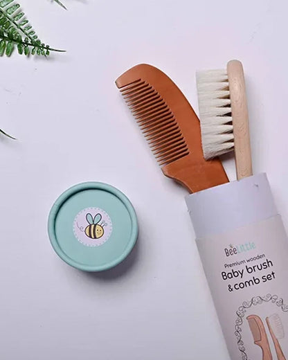 BeeLittle Premium Baby Wooden Brush & Comb Set-With Natural Soft Bristles & Round Edges