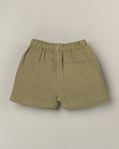 BeeLittle White & Olive Green T-shirt & Shorts Set-Whale Print-Cotton-For Infants