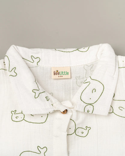 BeeLittle White & Olive Green T-shirt & Shorts Set-Whale Print-Cotton-For Infants