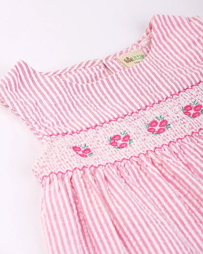BeeLittle Pink Frock-Striped-Cotton-For Infants