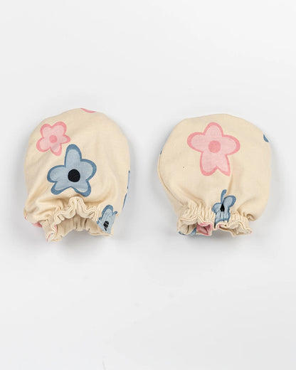 BeeLittle Cream Mittens-Flowers-Cotton-For Infants