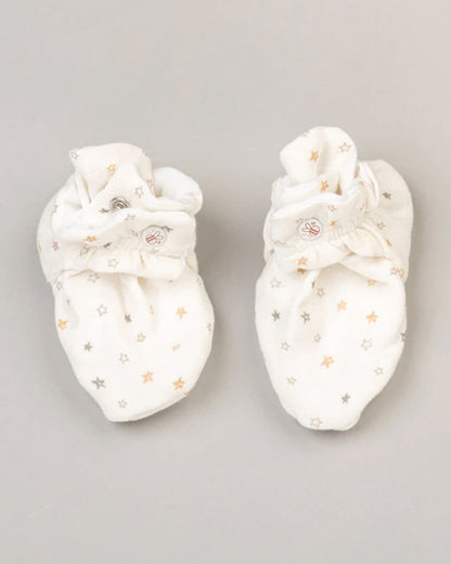 BeeLittle White Booties-Grey Stars-Muslin-For Infants