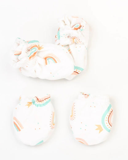 BeeLittle White Booties & Mittens-Rainbow-Cotton-For Infants
