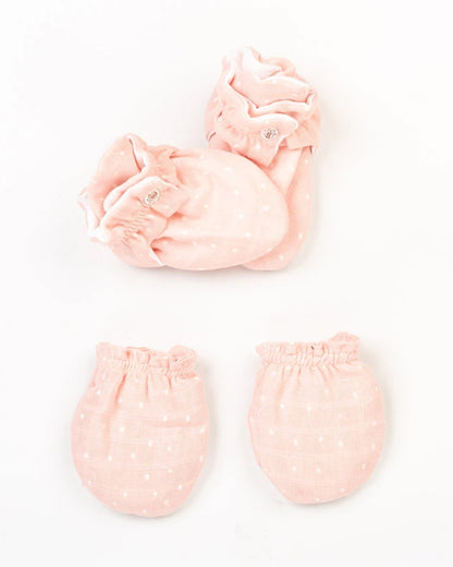 BeeLittle Peach Pink Booties & Mittens-Polka Dots-Cotton-For Infants