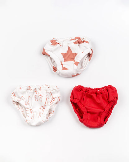 BeeLittle White & Red Briefs-Giraffe Star-Organic Cotton-Pack of 3-For Infants