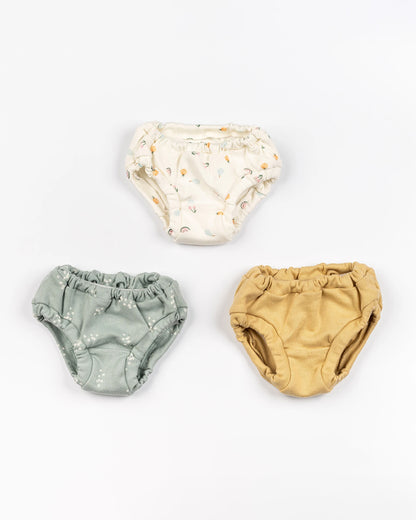 BeeLittle Grey, Cream & Mustard Briefs-Pastel Rainbow-Organic Cotton-Pack of 3-For Infants
