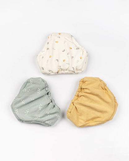 BeeLittle Grey, Cream & Mustard Briefs-Pastel Rainbow-Organic Cotton-Pack of 3-For Infants