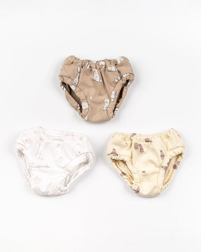 BeeLittle White & Brown Briefs-Pink Bunny-Organic Cotton-Pack of 3-For Infants