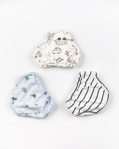 BeeLittle Off White & Light Blue Briefs-Road Trip-Organic Cotton-Pack of 3-For Infants