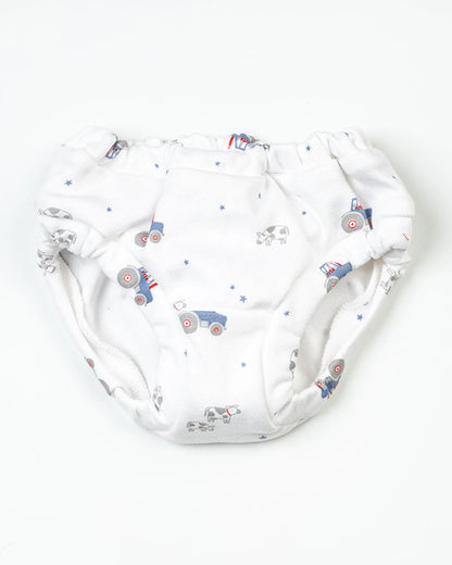 BeeLittle White & Blue Briefs-Tractor-Organic Cotton-Pack of 3-For Infants